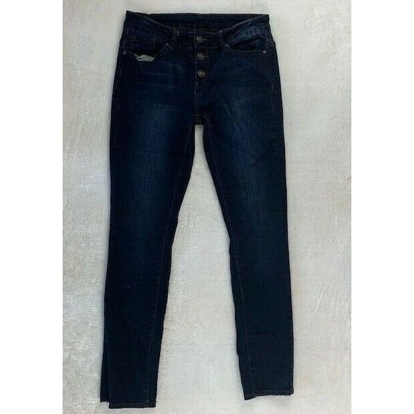 Delias Jeans Size 8 Womens Stretch Dark Wash Button Front Skinny - Picture 1 of 5